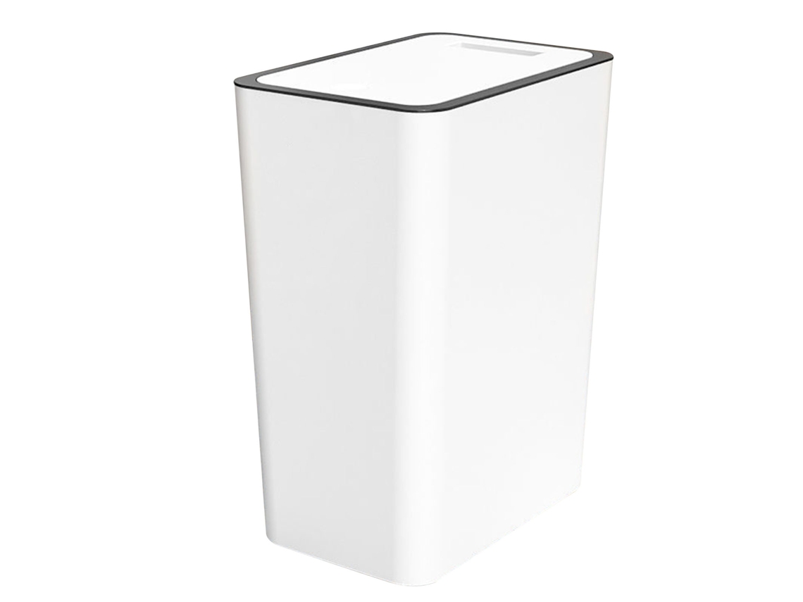 Papelera de prensa con tapa, 15 litros de capacidad, de plástico, para baño y cocina, color blanco.