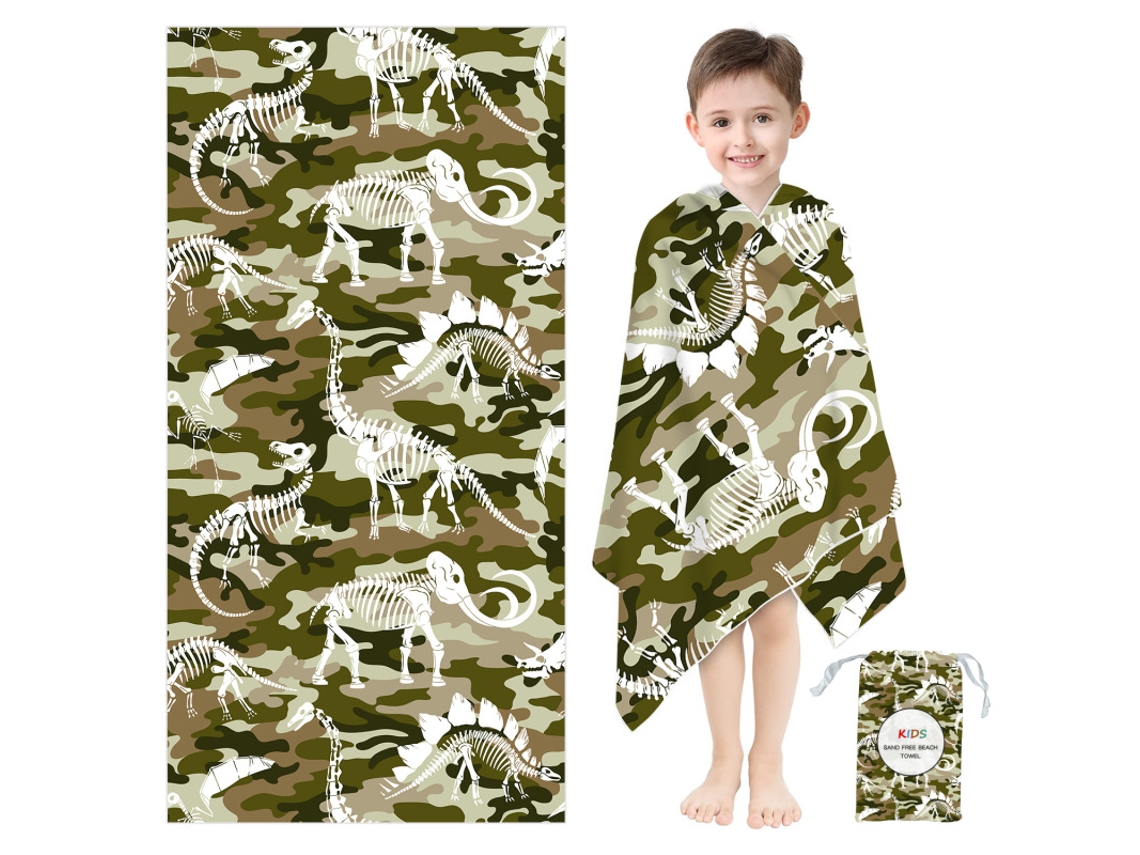 Toalha De Praia Infantil Secagem Rápida Absorvente Antiareiros, Leve E Versátil120×60cm verde Camuflagemczhhmart