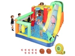 Castillo acuático hinchable 9 en 1 con soplador de 550 W, tobogán, trampolín, piscina y cancha de baloncesto.