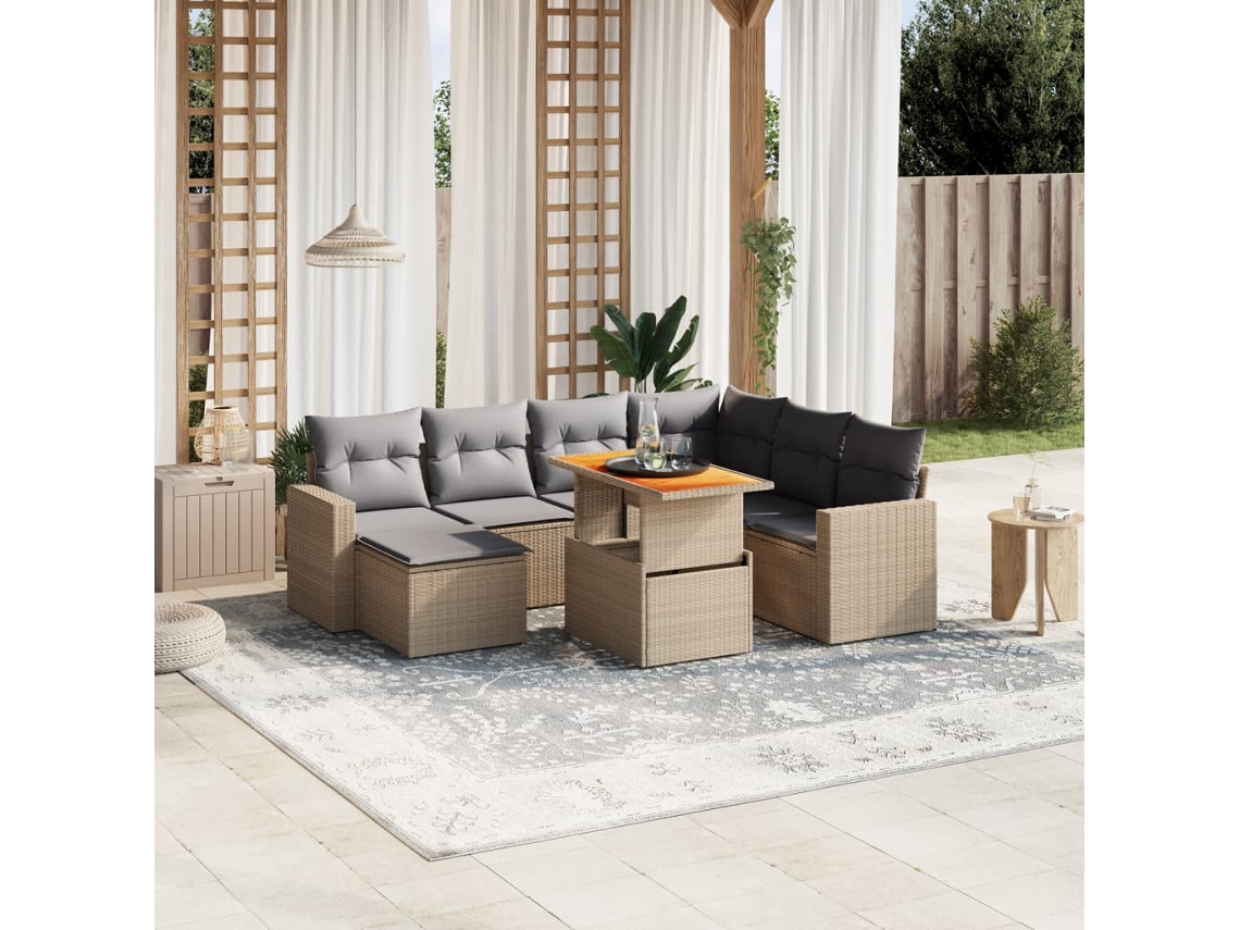Conjunto de 8 sofás de jardín con cojines de mimbre beige Dkd Home Decor