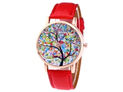 Reloj De Pulsera De Cuarzo Con Correa De Cuero Para Mujer Y Hombre (rojo)