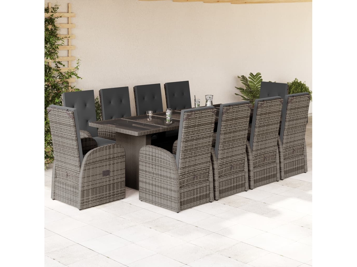 Juego de comedor de jardín de 11 piezas con cojines de mimbre gris de DKD Home Decor