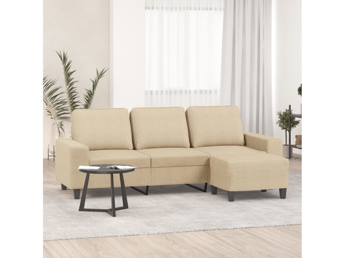 Sofá De 3 Plazas | Sofá De Salón | Sofá De Descanso Con Taburete De Tela Crema 180 Cm Wsd549478