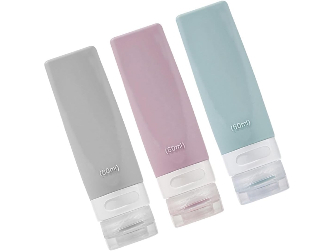 3 Pièces Set De Flacons Distributeurs De Voyage Silicone Réutilisables Bouteilles De Toilette Por...