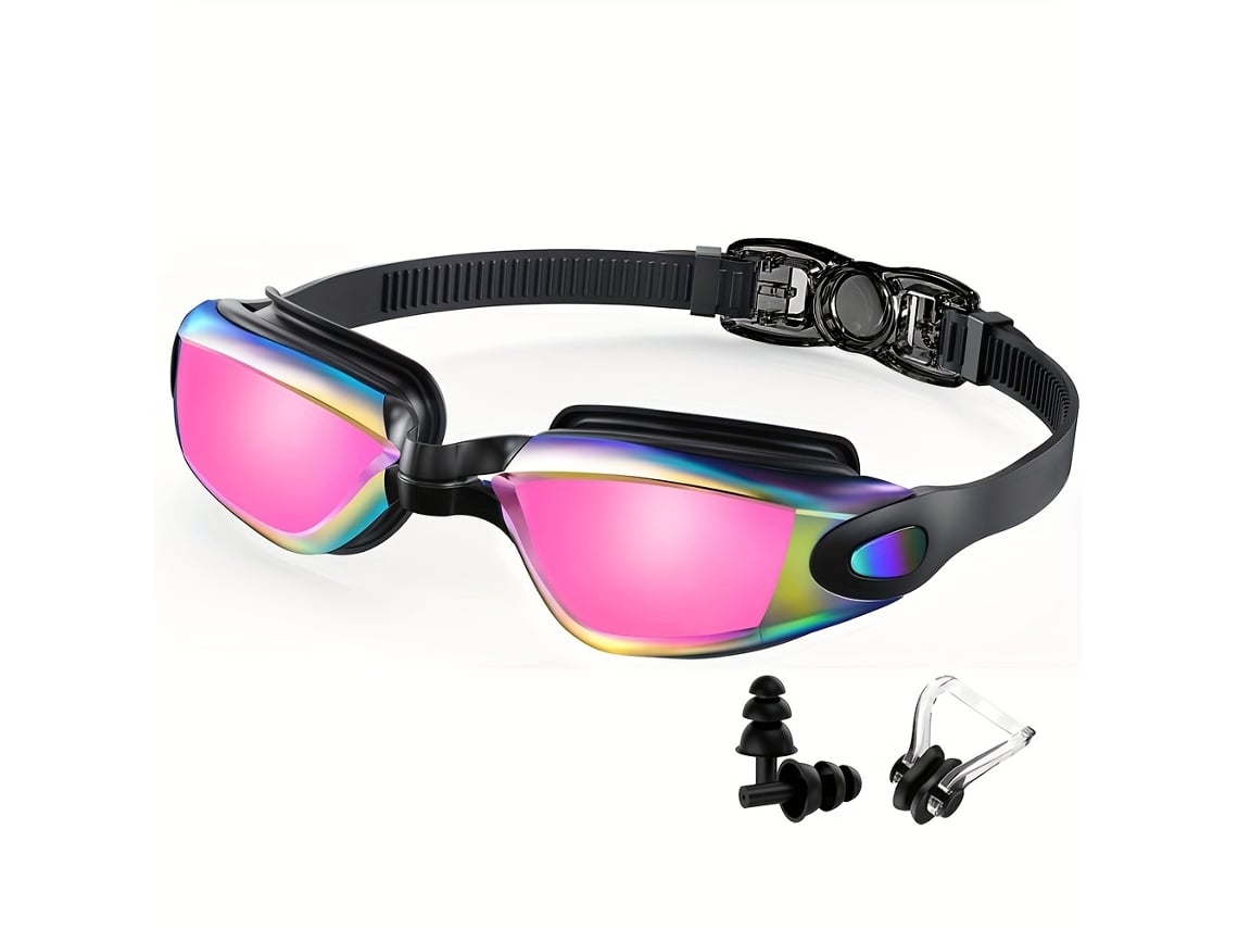 Óculos De Natação Hd Antiembaçantes Para Adultos Com Clipe Nasal E Tampões Para Os Ouvidos  (preto Rosa)