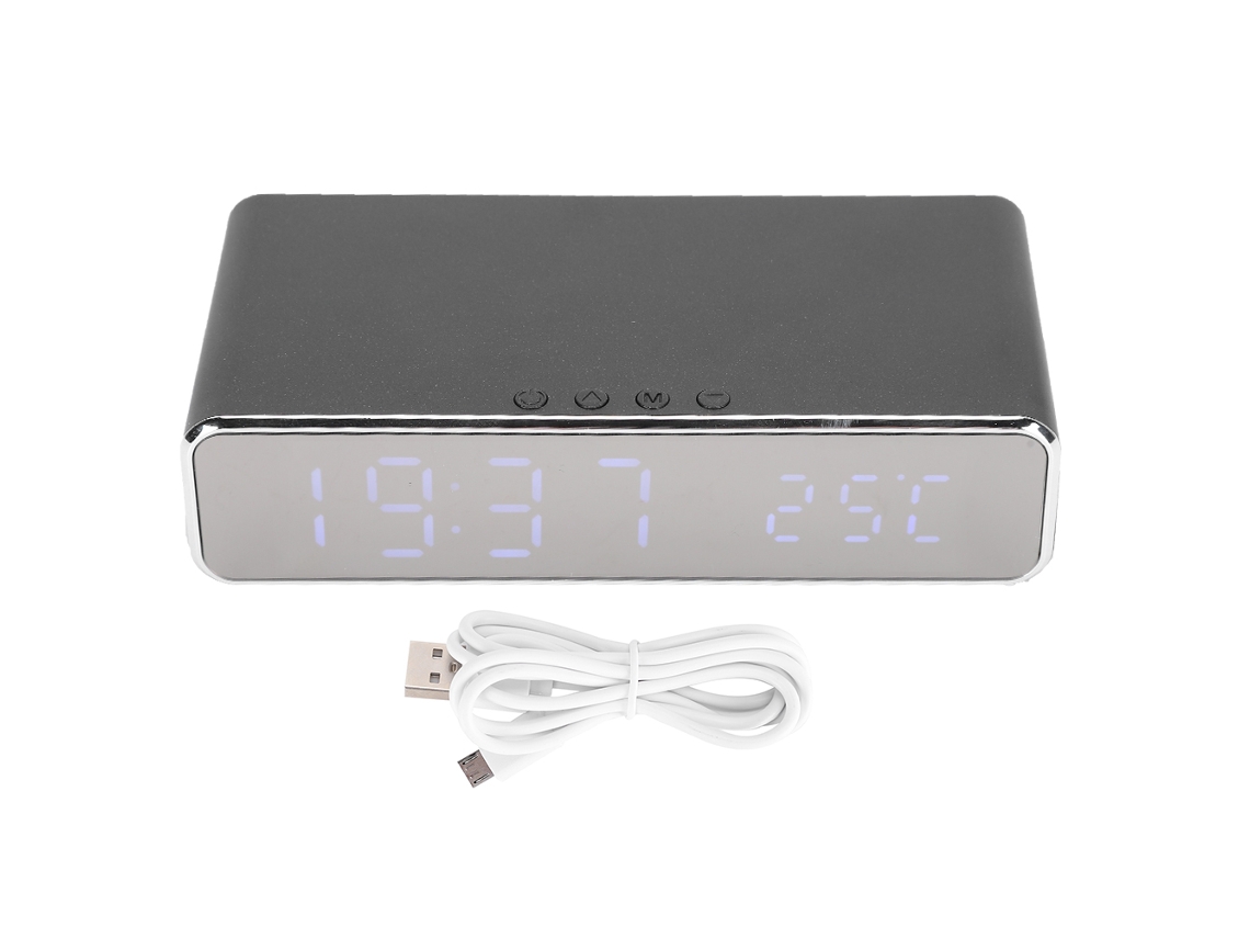 Cargador Inalámbrico Multifuncional Con Reloj Despertador Led, Termómetro Y Usb Para Xiaomi/samsung Plata