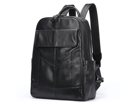 Mochila de cuero genuino para hombres, bolsa para computadora portátil, viaje, fin de semana, senderismo, mochila de hombro-8226 negro