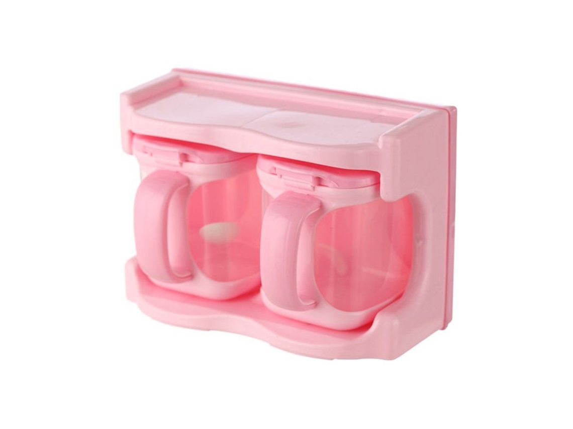 2026-41637-caja De Sazonamiento Plástico Multifuncional Combinada Con Dos Compartimentos Color Rosa Para Cocina