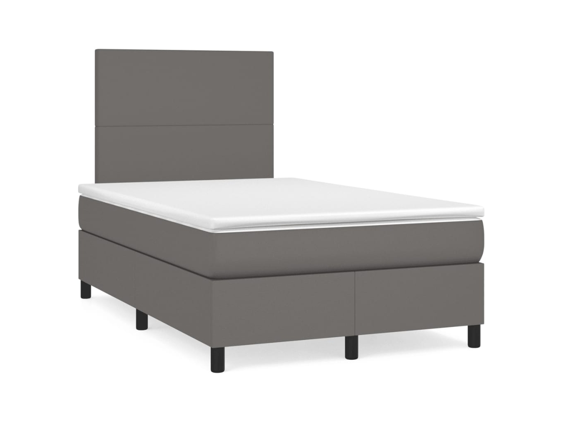 Cama Box Spring Con Colchón Led Cuero Sintético Gris 120x190 Cm