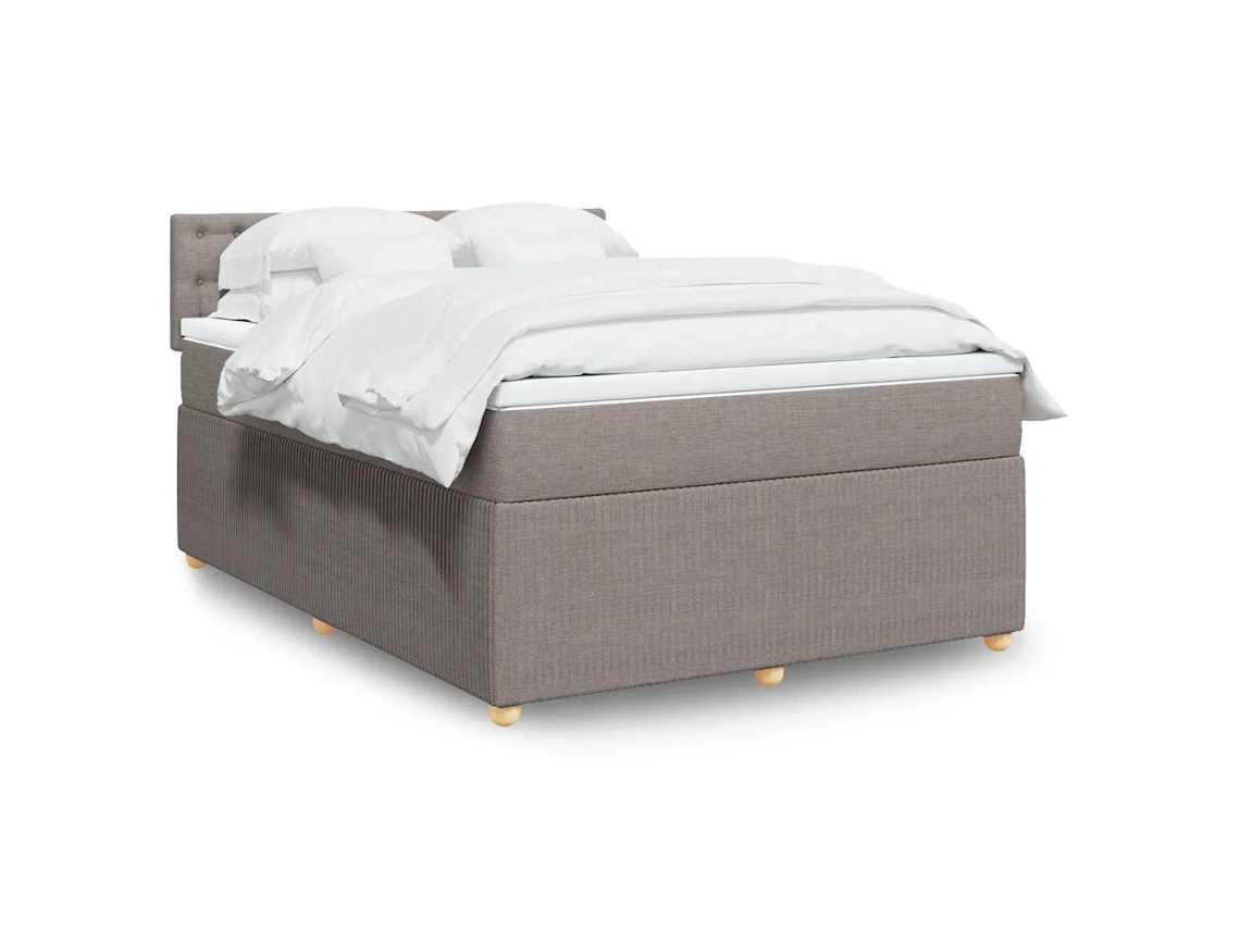 Cama Box Spring Con Colchón Tela Gris Taupe 140x200 Cm