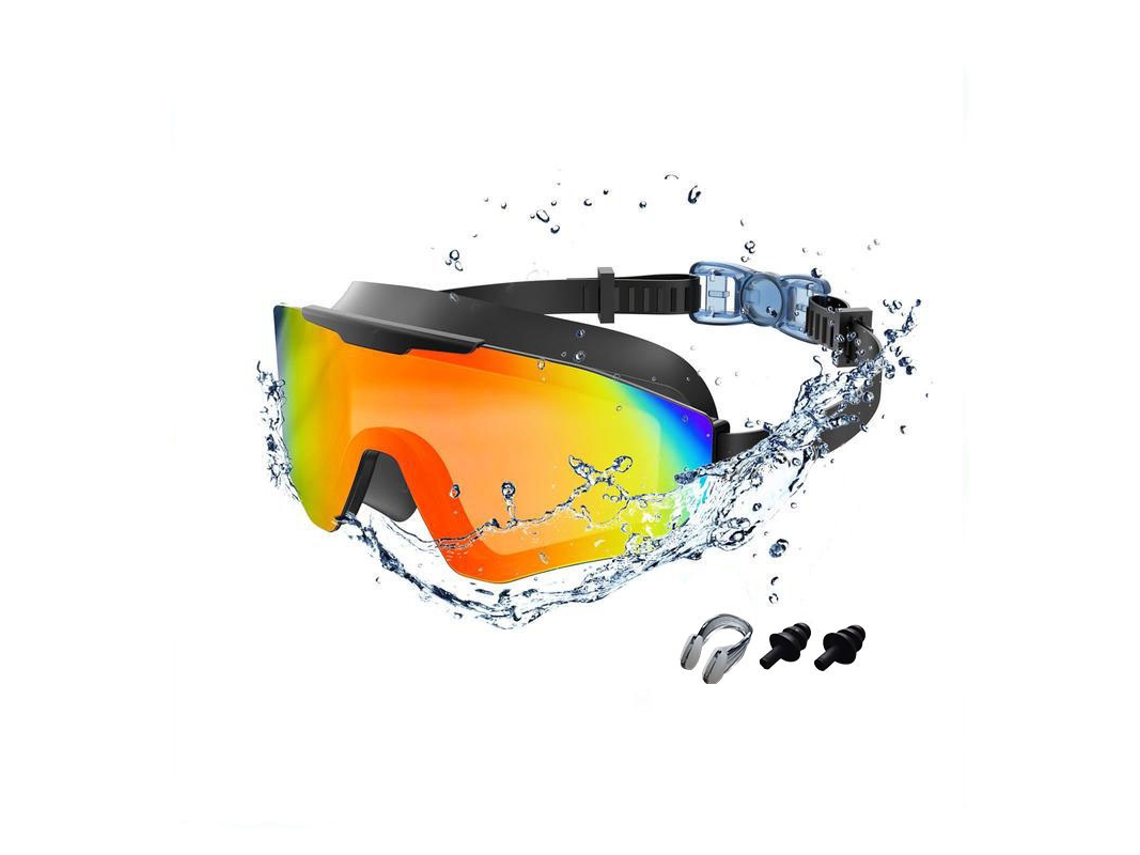 Gafas de natación infantiles 2500 negras con detalles rojos (incluye estuche, pinza nasal y protectores auditivos).