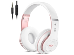 Auriculares intrauditivos inalámbricos Bluetooth plegables con micrófono de alta fidelidad, control de volumen integrado, radio FM, color rosa