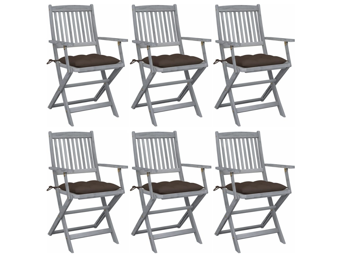 Sillas plegables de exterior de acacia maciza DKD Home Decor de 6 piezas con cojines