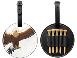 Bolsa de golf negra con estampado de águila en líneas rectas, sin marca.