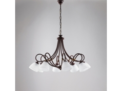 Lámpara de araña Dallas de hierro lacado en negro con efecto óxido Deco y acabado dorado antiguo con difusores de cristal D. 13 Alabastro blanco 8 luces Belight