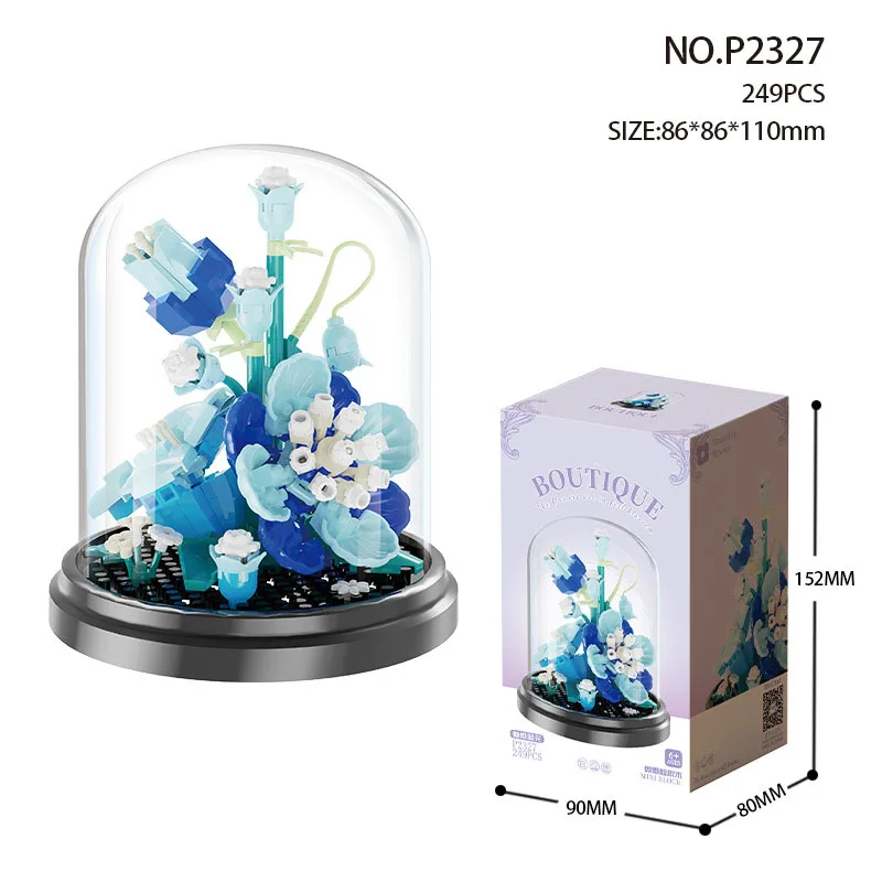 (azul) Forma Creativa De Flor De Mini Bloques, Flor Romántica, Con Cubierta De Polvo, Regalo Para Niñas