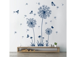 Pegatinas De Pared De Diente De León Azul Con Mariposas Y Flores Azules - Autoadhesivas Y Seguras Para Uso Doméstico.