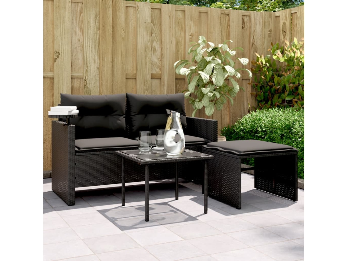 Conjunto de sofá de jardín con cojines de mimbre sintético negro, Dkd Home Decor