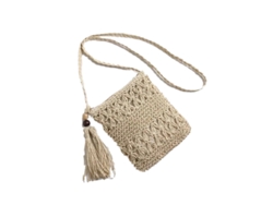 Bolso Cuadrado De Paja Tejido A Mano Con Flecos Para La Playa, El Verano Y Reuniones - Beige