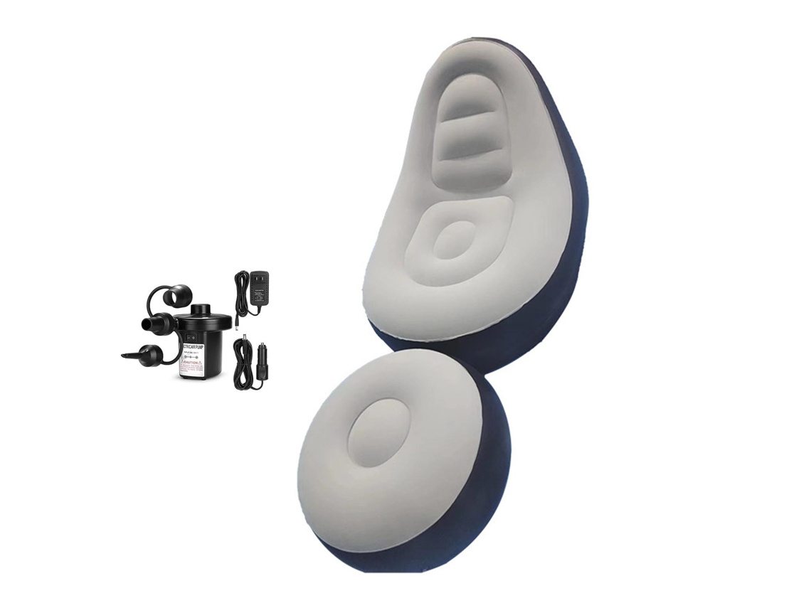 Sillón hinchable con reposapiés, ideal para salón, dormitorio, camping, picnic, color beige.