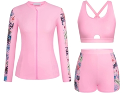 Traje De Baño De Tres Piezas Para Mujer, De Manga Larga, Con Sujetador Deportivo Y Pantalón Corto Con Cremallera.