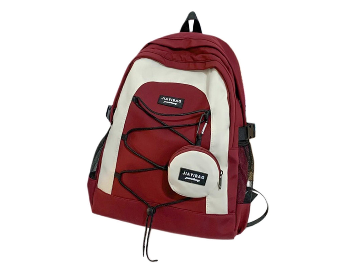 Mochila escolar de hombro de gran capacidad, versátil y resistente al agua, ligera, de color rojo.