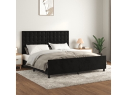 Estructura De Cama Con Cabecero De Terciopelo Negro 180x200 Cm