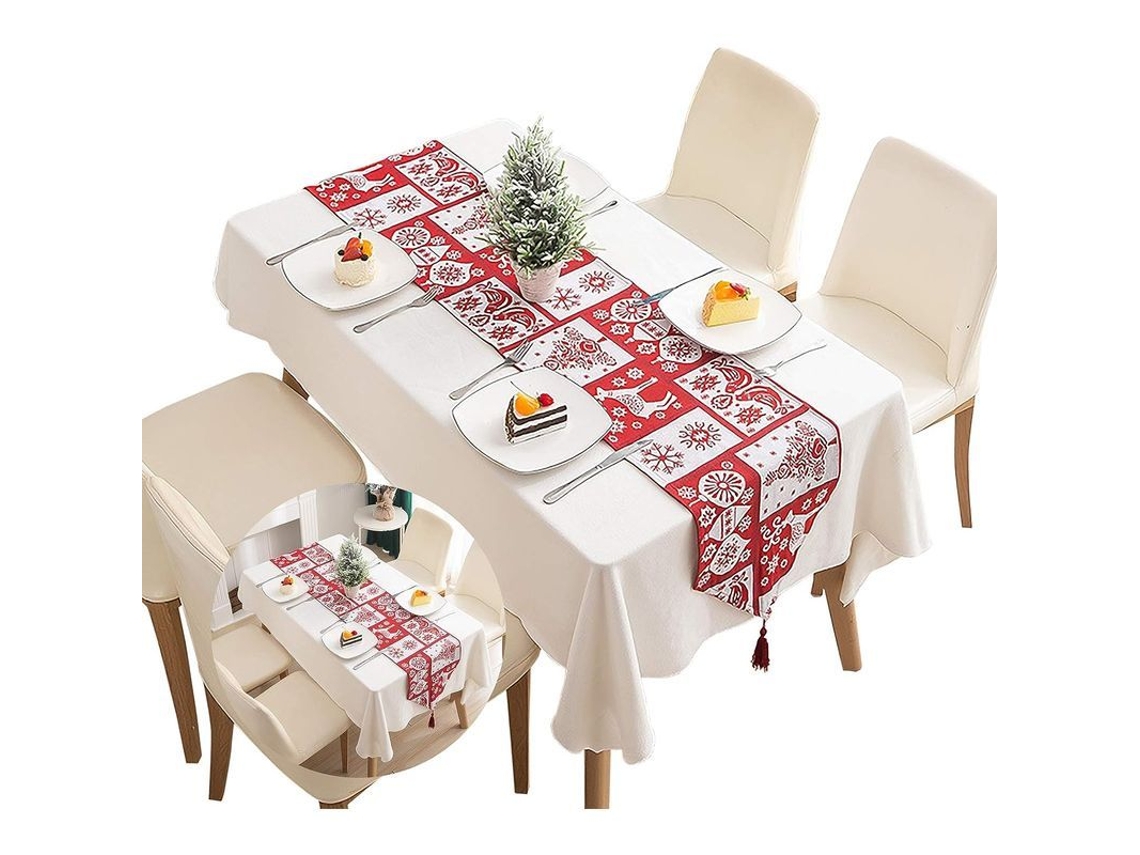 Camino De Mesa Navideño De Algodón Con Estampado De Tartán Rojo, Decorativo, Lavable, Con Flecos Para El Hogar.