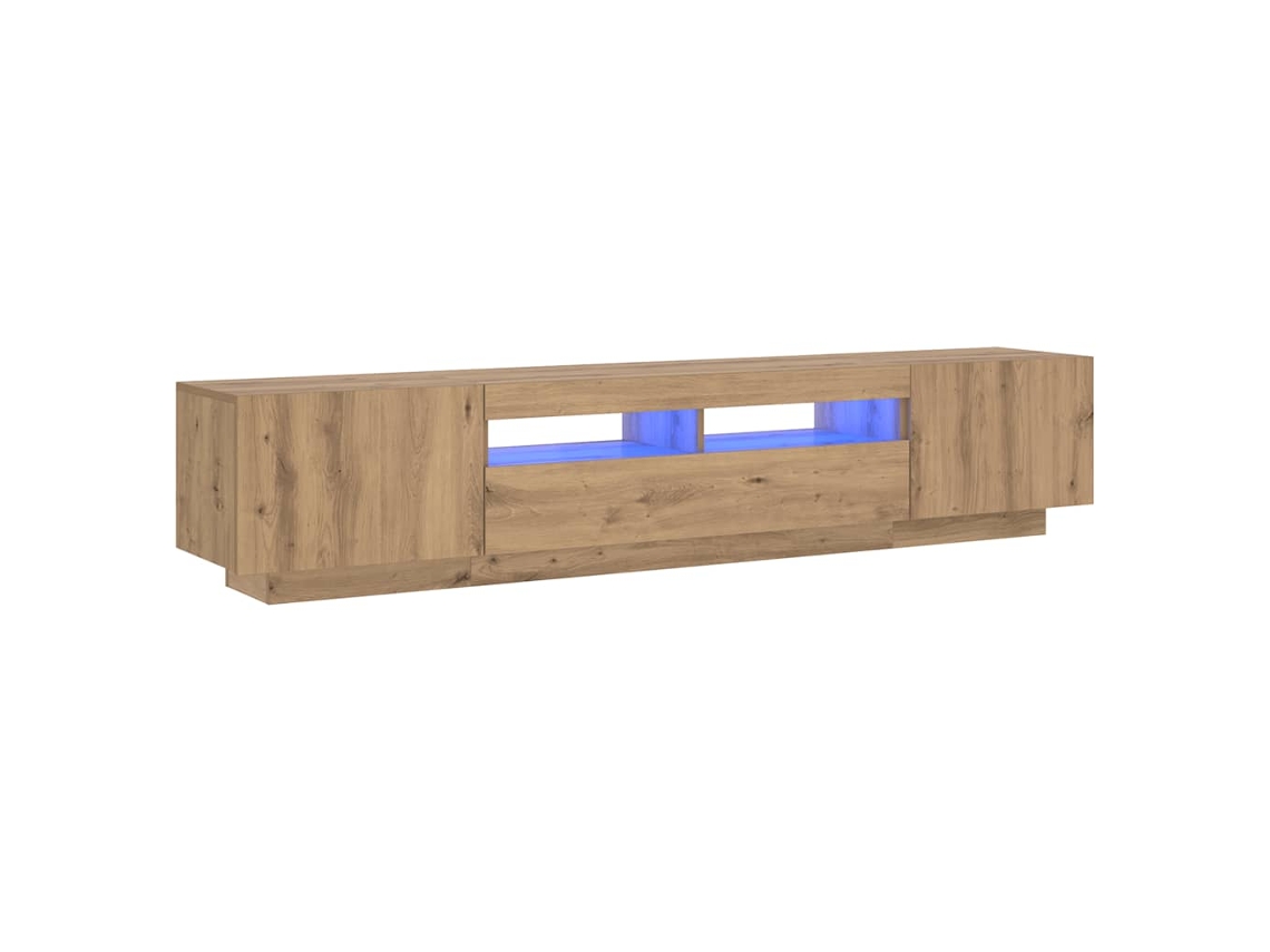 Mueble de TV con luces LED, elaborado en madera de roble artesanal, EXCLUSIVO DE LA CASA