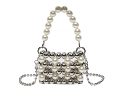 Bolso bandolera de perlas, bolso de mano con cuentas blancas, bolso bandolera de perlas, plateado