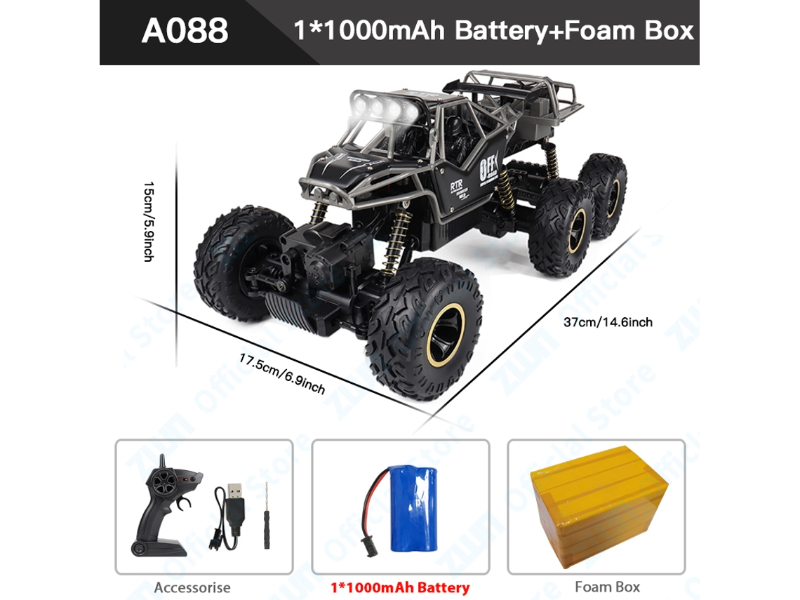 Coche RC 112 con luz y batería recargable, control remoto de 2.4G, buggy todoterreno de aleación, camión para niños, color negro. Aeuzwr