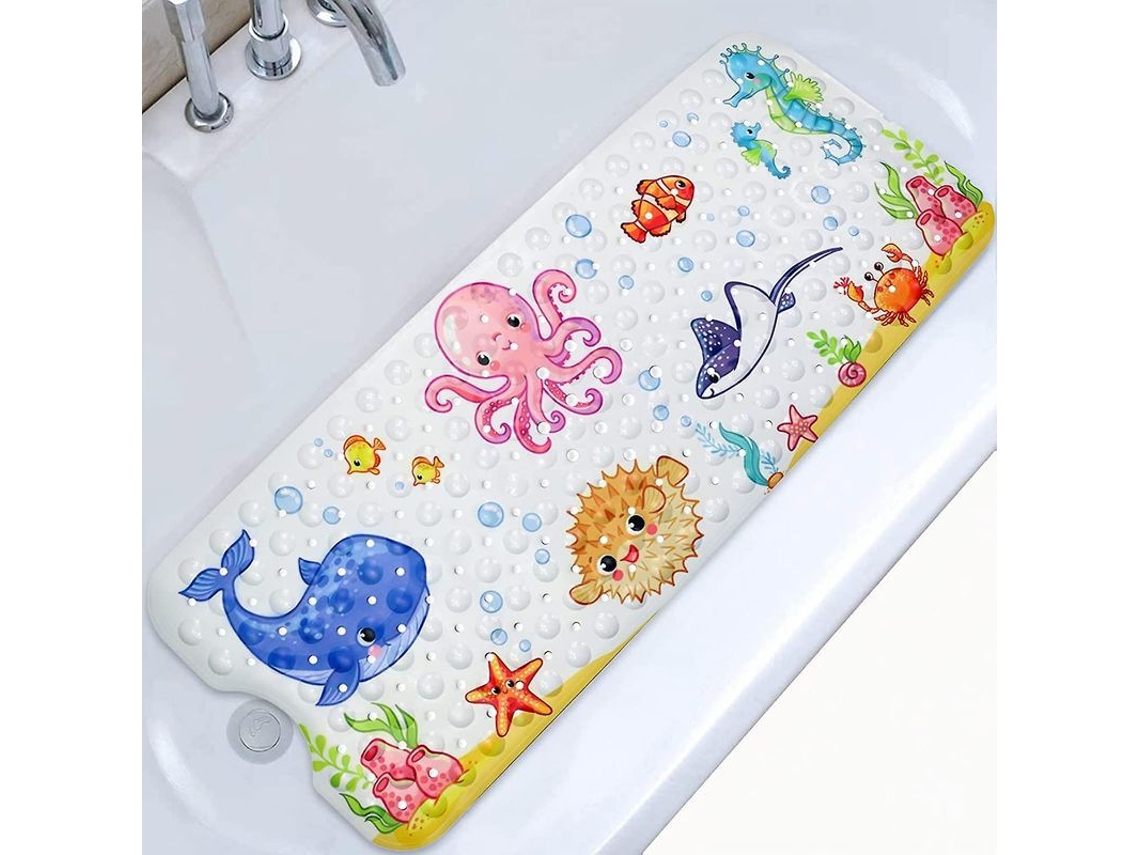 Alfombrilla de baño antideslizante de 100x40cm con 200 ventosas, diseño de animales marinos de PVC para niños y bebés.