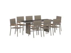 Maison Exclusive - Juego de comedor de jardín de 9 piezas, mimbre gris, Pe