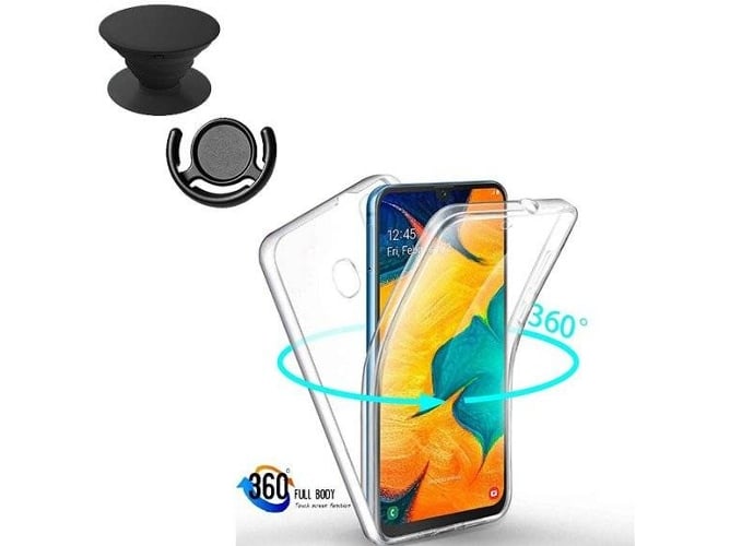 Kit Funda, 1 PopSocket y Soporte PopSocket Samsung Galaxy A40s Transparente