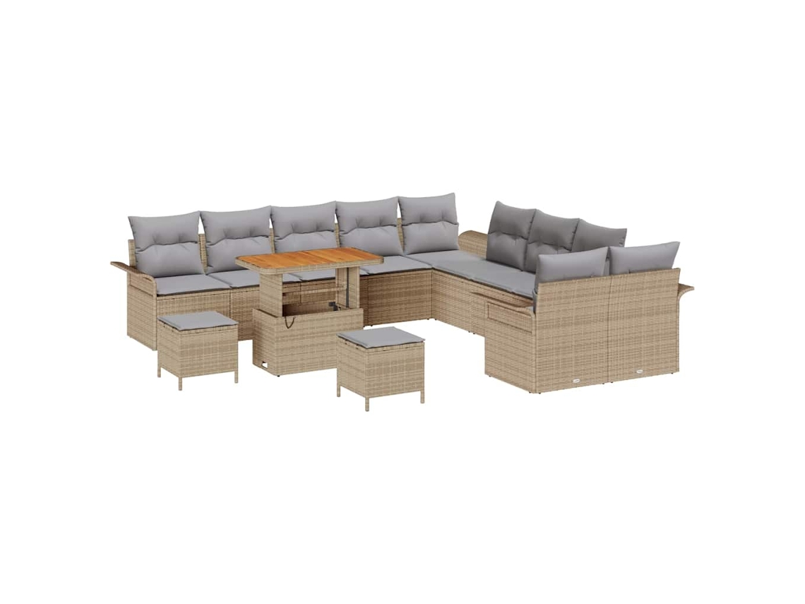 Maison Exclusive - Conjunto de sofás de jardín de 13 piezas en beige y gris claro
