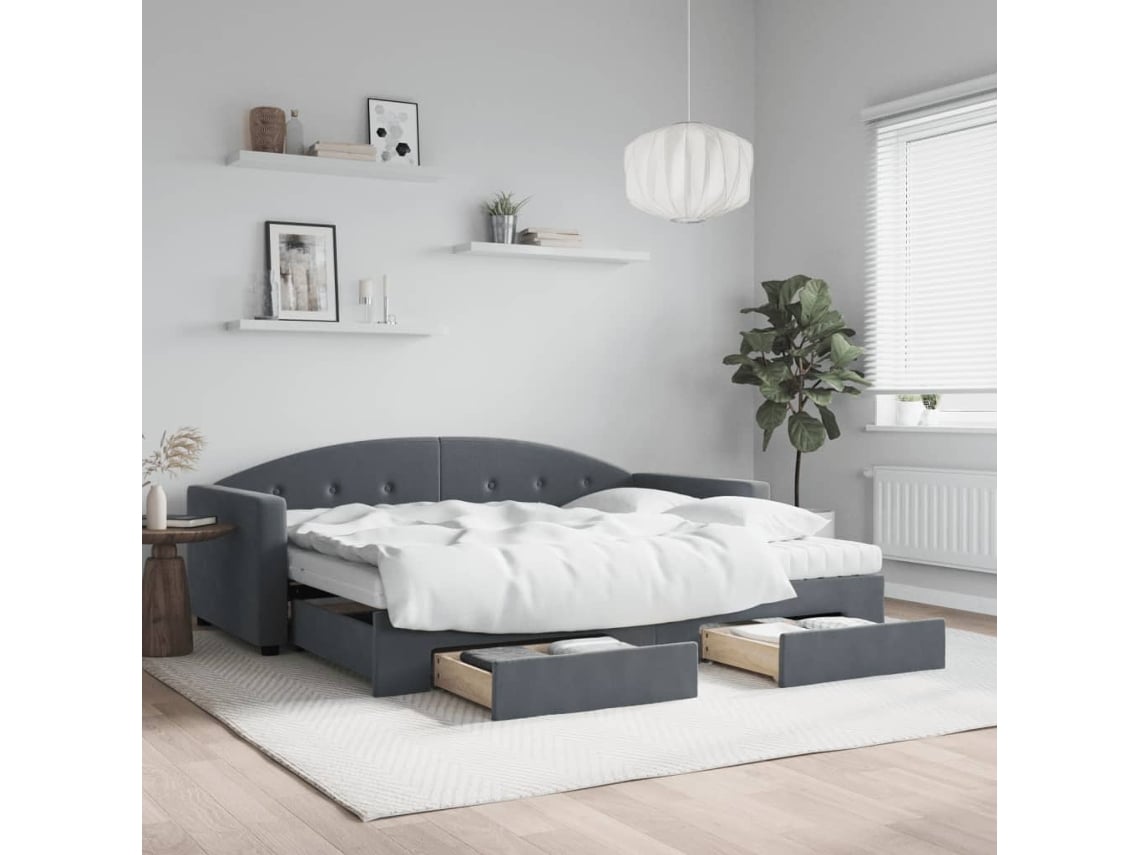 Sofá Cama Nido Con Cajones Terciopelo Gris Oscuro 90x200 Cm