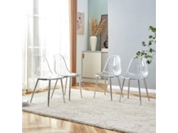 Juego De 4 Sillas De Comedor De Plástico Transparente Con Patas Plateadas.