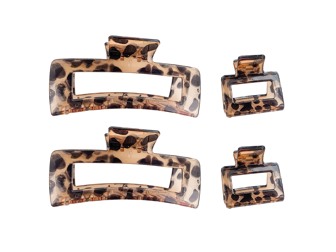 2 pinzas para el pelo acrílicas con estampado de leopardo, finas y grandes, para la parte trasera de la cabeza.