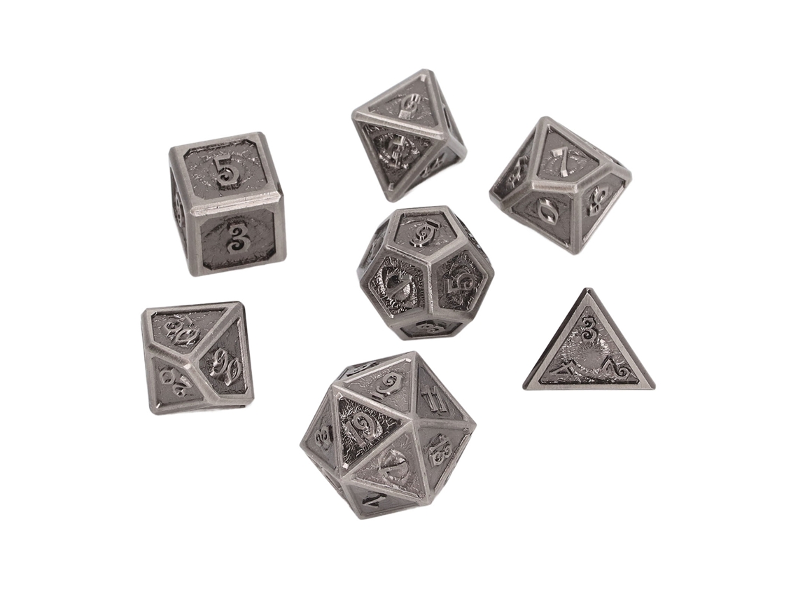 Juego De 7 Dados Metálicos Multifacéticos Para Juegos De Rol Y Enseñanza, Tipo B, Con Números Claros.