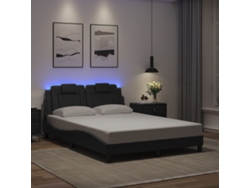 Estructura Cama Con Luces Led Cuero Sintético Negro 140x190 Cm