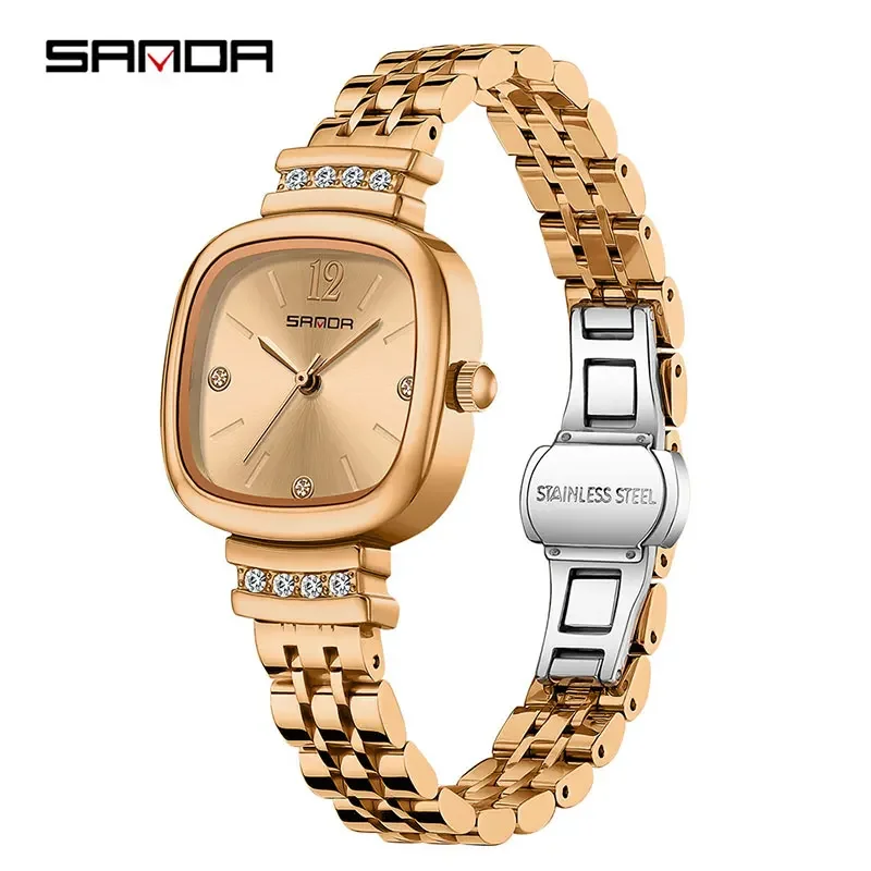 Elegante Y Sofisticado Reloj De Pulsera Cuadrado Para Mujer Con Correa De Acero Inoxidable Y Movimiento De Cuarzo.