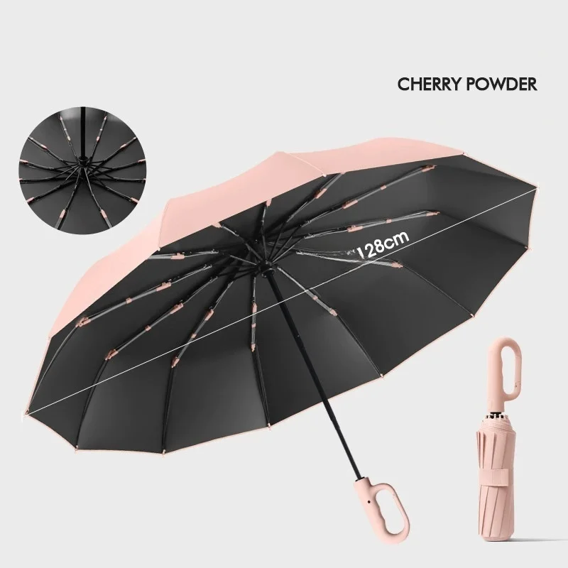 Paraguas Extragrande De 12 Varillas Con Hebilla (rosa 12k), Totalmente Automático, Portátil, Resistente Al Viento Y Plegable De Doble Uso.