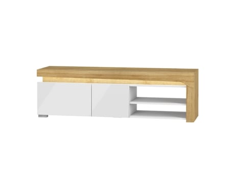 Teo Soporte para Televisión Led Blanco y Madera 159 cm con 1 Puerta y 1 Cajón PETITS-MEUBLES