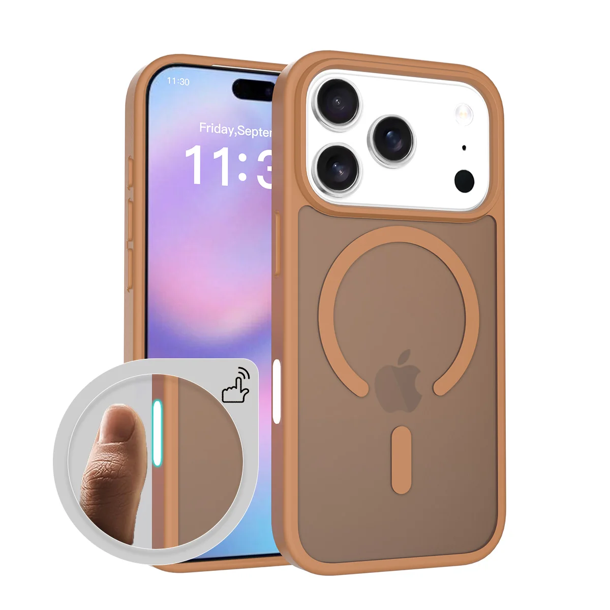 (marrón, Iphone 16 Pro Max) Alta Calidad Caramelo Color Skin Scrub Favorable Caso Del Teléfono Con Soporte De Absorción Magnética Carga Inalámbrica