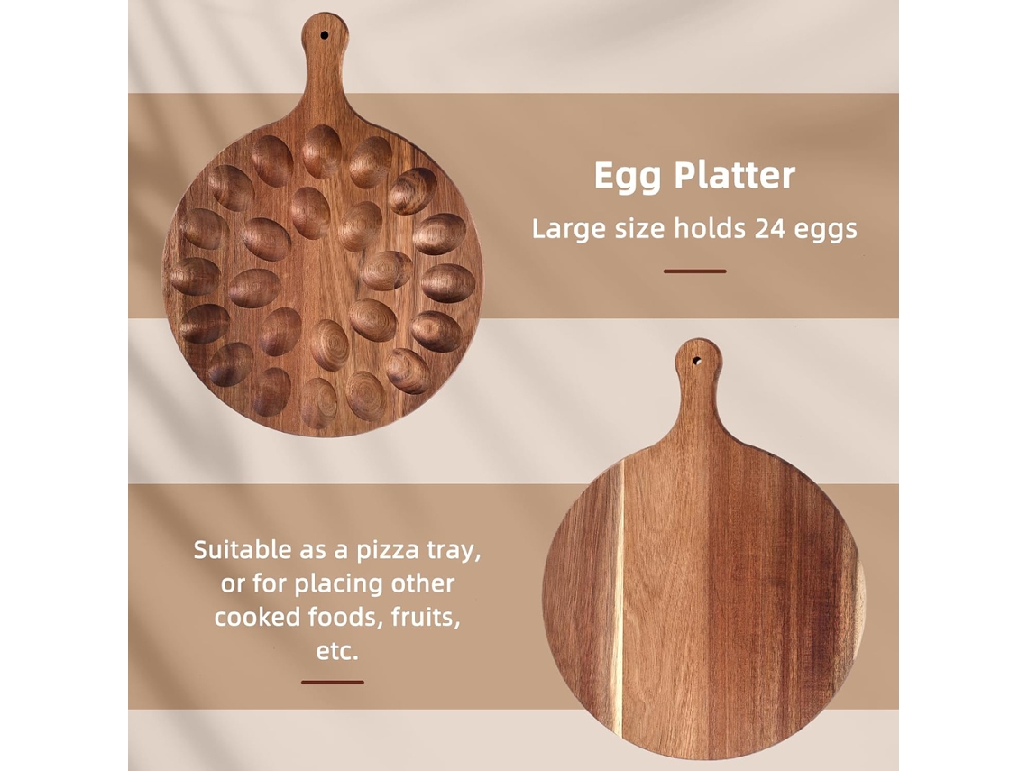 Bandeja Reversible De Madera Para Huevos Rellenos Con Asa, Bandeja Para Servir Jamón Para La Cocina.