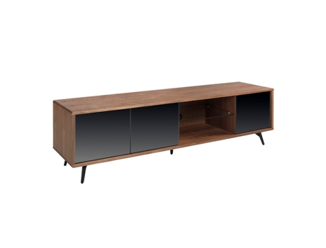 Mueble TV nogal y cristal negro efecto espejo ANGEL CERDA 180 x 45 x 50