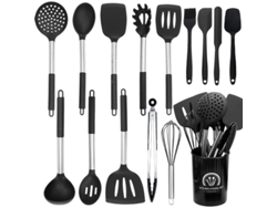 Juego De Utensilios De Cocina De Silicona Resistentes Al Calor De 15 Piezas Con Mangos De Acero Inoxidable Para Cocinar Y Hornear Negro Cuich