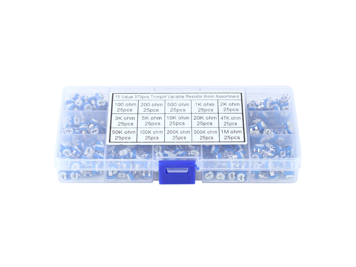 Kit De Potenciómetros Resistores Variables 15 Valores 375 Piezas Con Caja