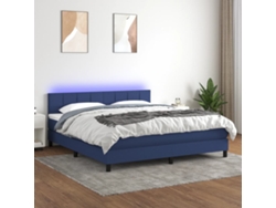 Cama Box Spring Colchón Y Luces Led Tela Azul 180x200 Cm