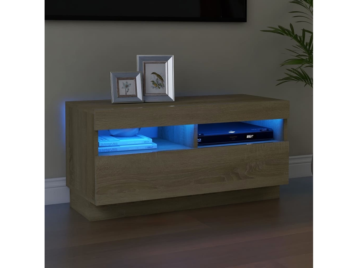 Mueble de Armario Tv con Luces Led 80X35X40 Cm Roble Sonoma